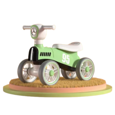 Baby Four Wheel Green Color Anti Roll Balance Bike Without Foot Pedal Walker Tricycle